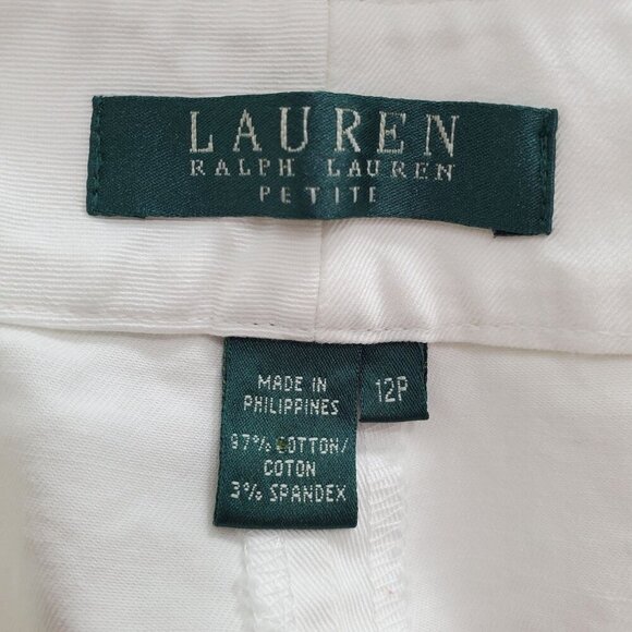 Lauren Ralph Lauren Petite White Stretch Cotton Casual Flat Front Pants Size 12P - Picture 4 of 5